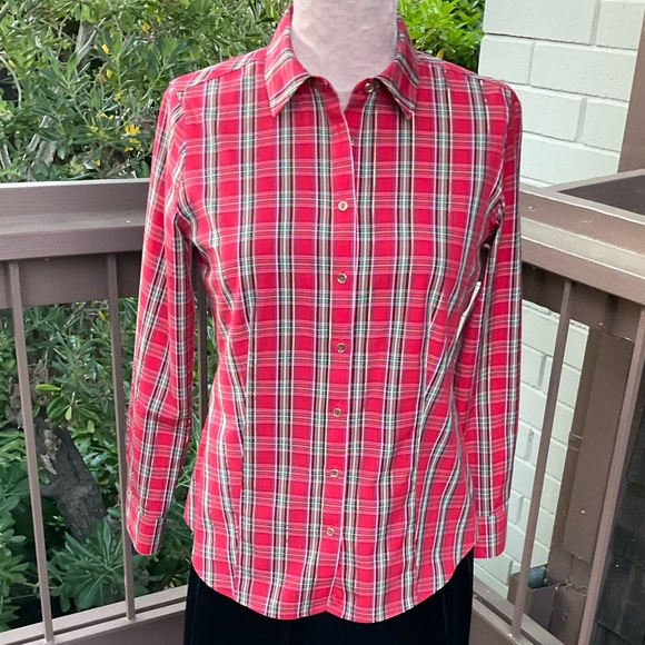 Talbots red christmas plaid button down blouse size 4 - Picture 1 of 13